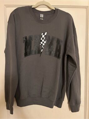 Gildan Gray Graphic Crewneck Sweatshirt with Checkered Lightning
